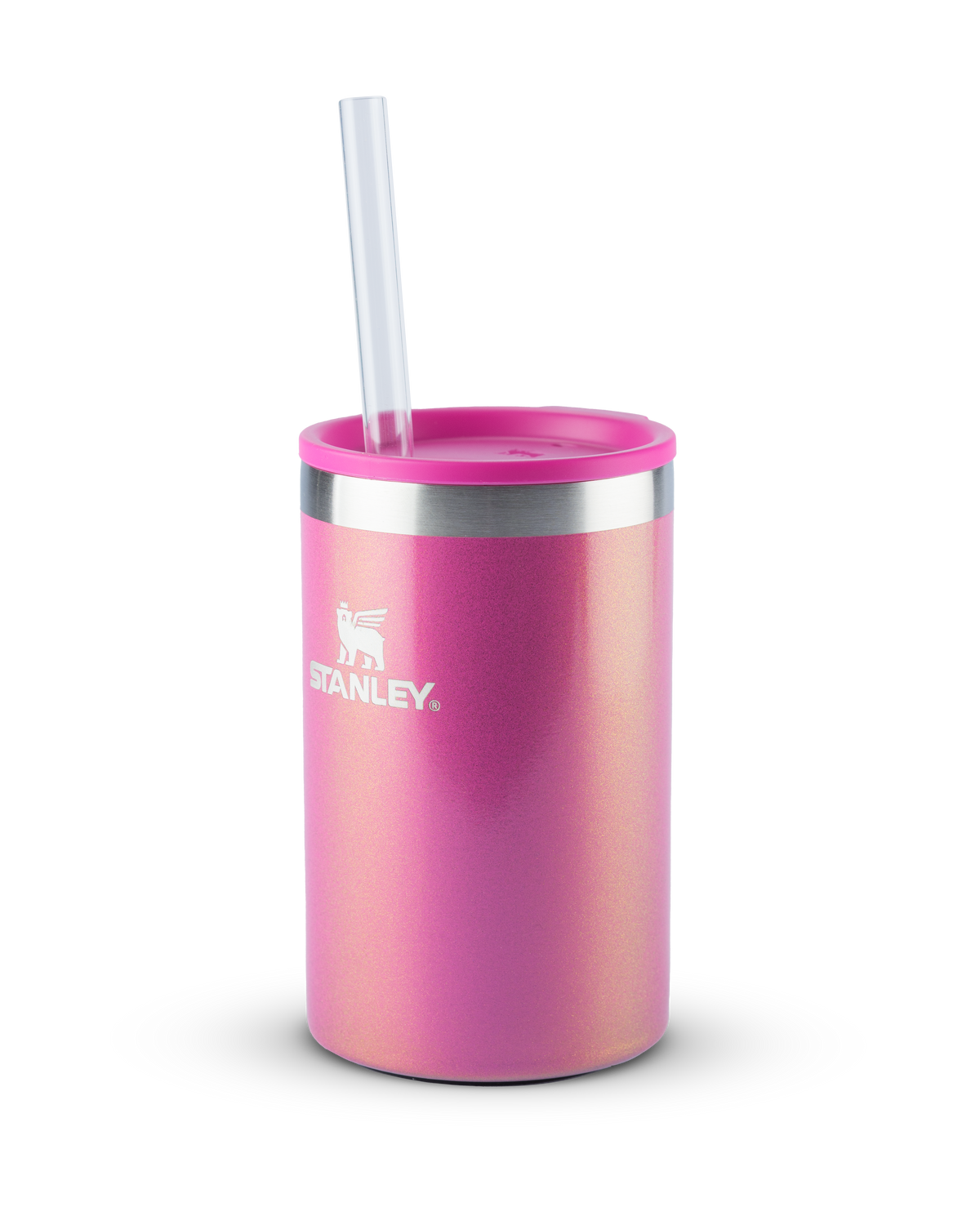 Can Cooler com canudo Stanley Dazzle Pink Shimmer | 296ML